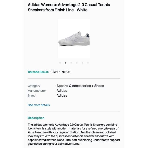 Adidas Advantage 2.0 White and Navy Blue 6.5 W - Picture 5 of 6